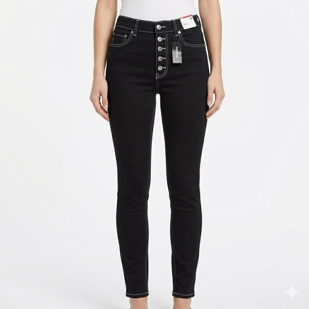 Express Black Contrast Stitching High Rise Legging Jeans 10R NWT
